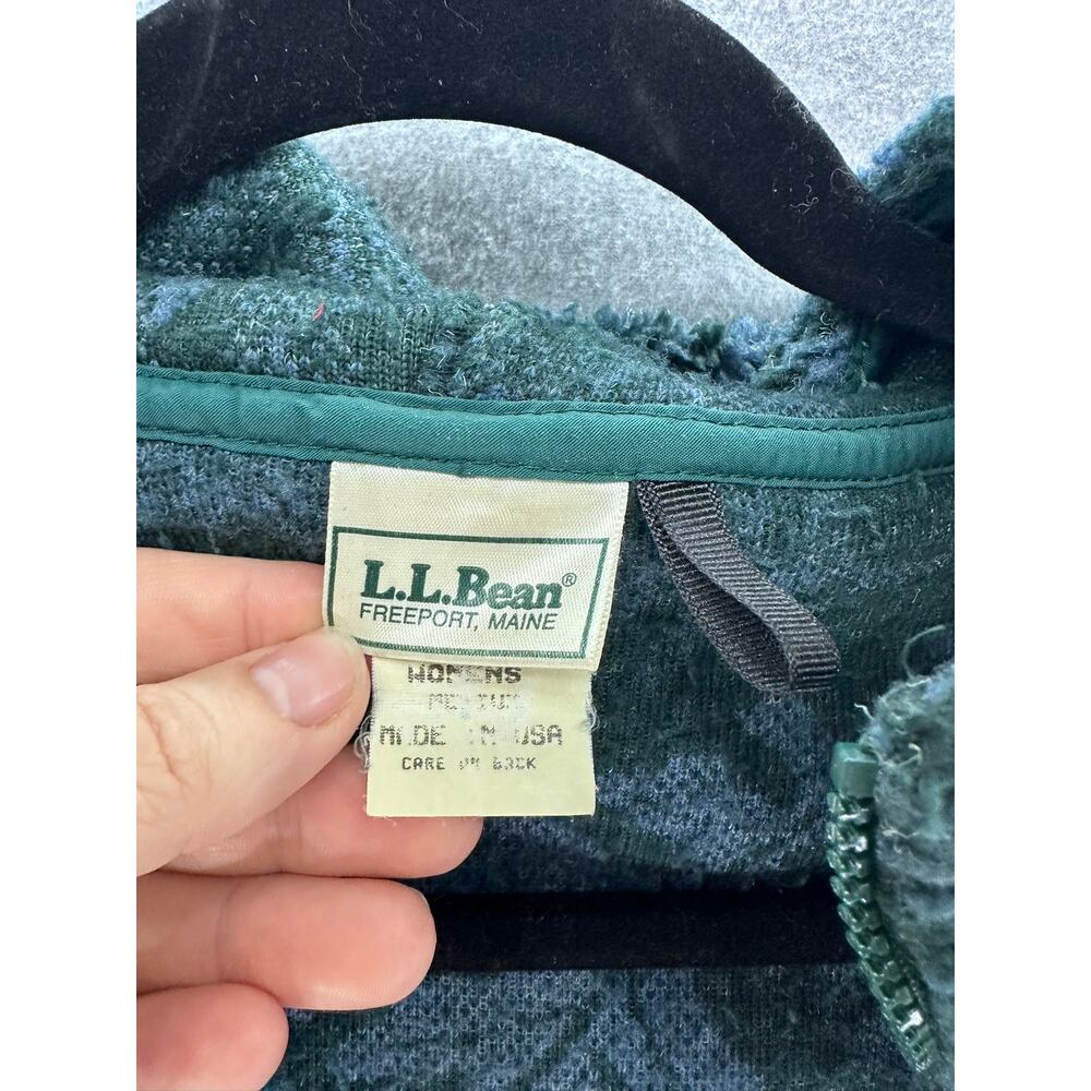Vintage L.L. Bean Women's sz M Oak Leaf Print Green Blue Fleece Zip Up Hoodie - Picture 8 of 10
